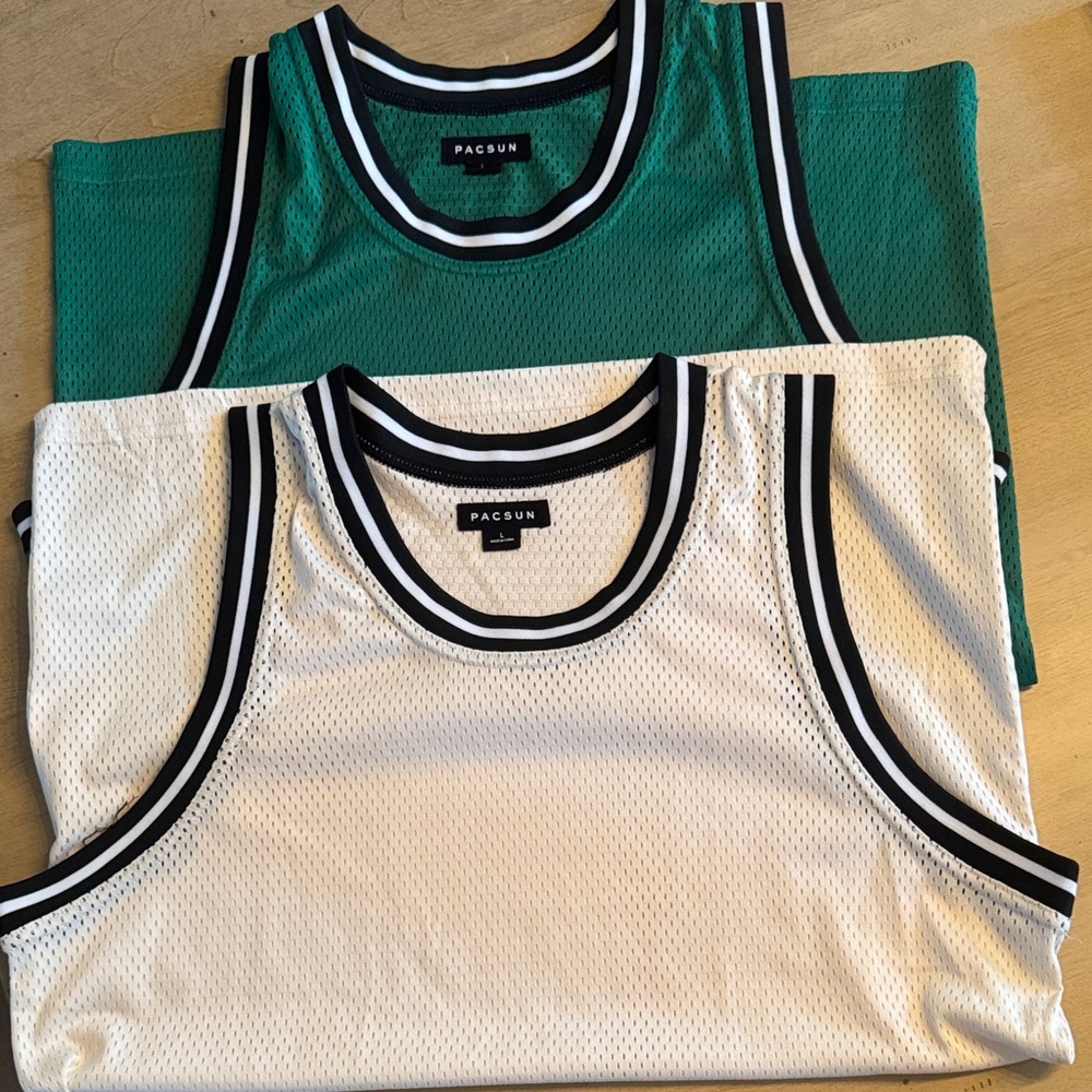 PacSun White and Green Mesh Athletic Tank Tops